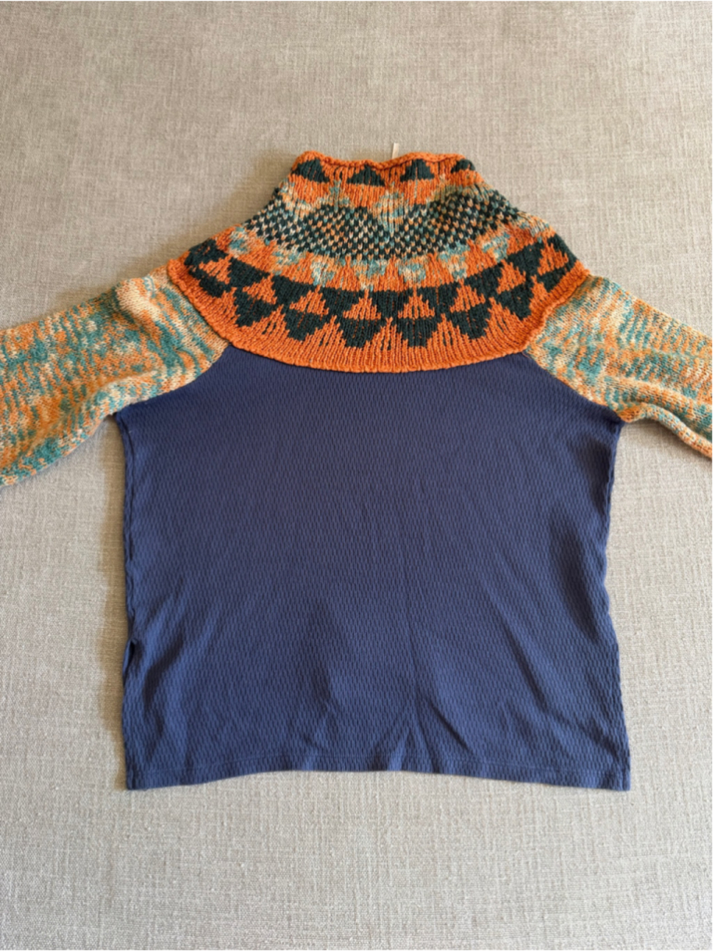 Free People Swit The Small Stuff Mock Neck Top Navy fair isle Combo woman’s XL - Picture 11 of 11